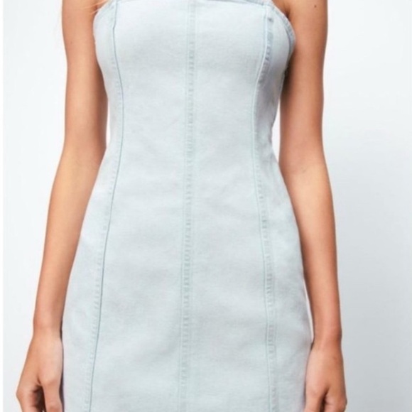 ZARA Denim Mini Dress Light Blue Spaghetti  Straps Side Zipper Size M - Picture 3 of 11
